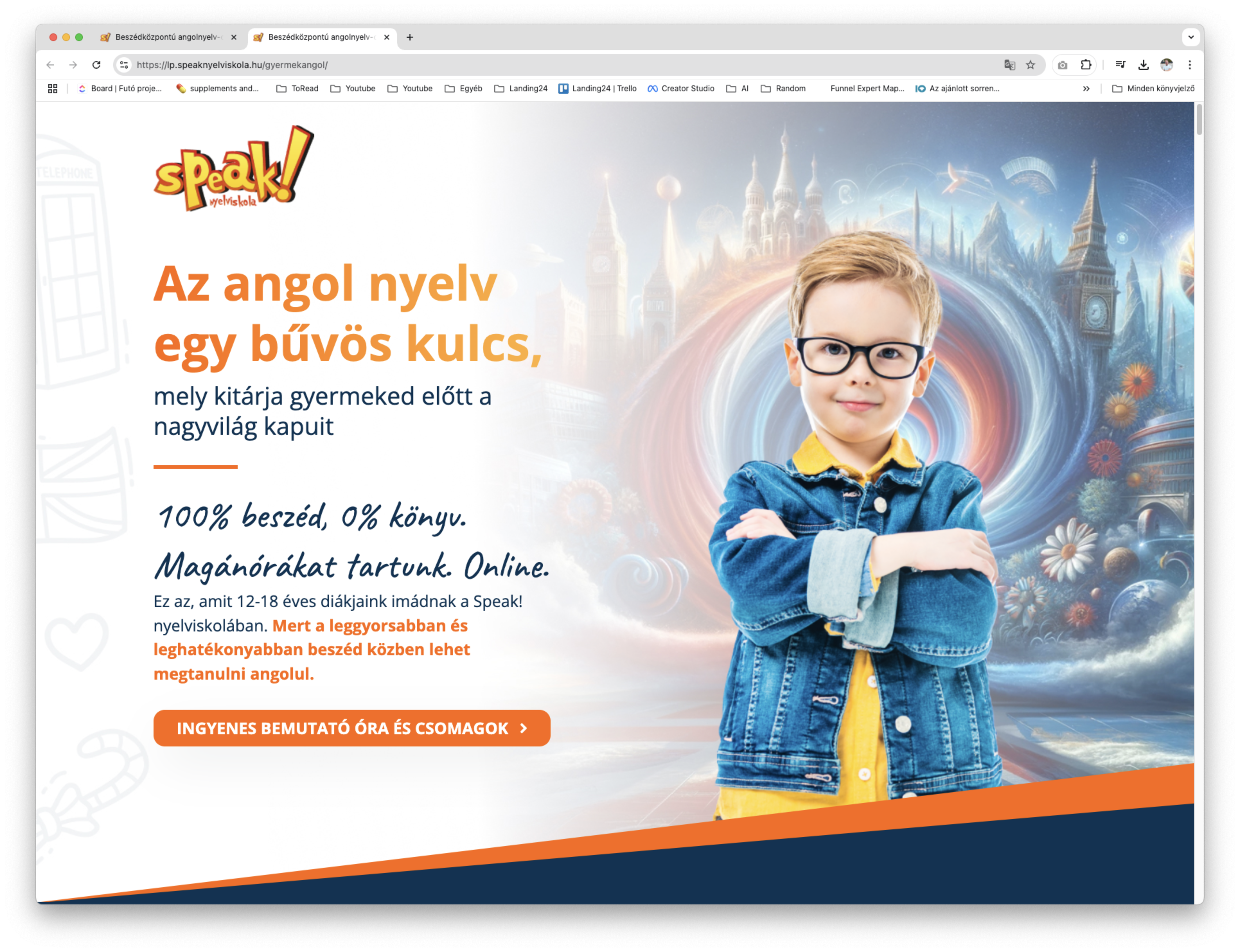 A Landing oldalon egyszerre mindig csak egy fókusz legyen